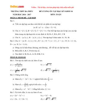 Đề cương ôn tập học kì I khối 10 môn Toán